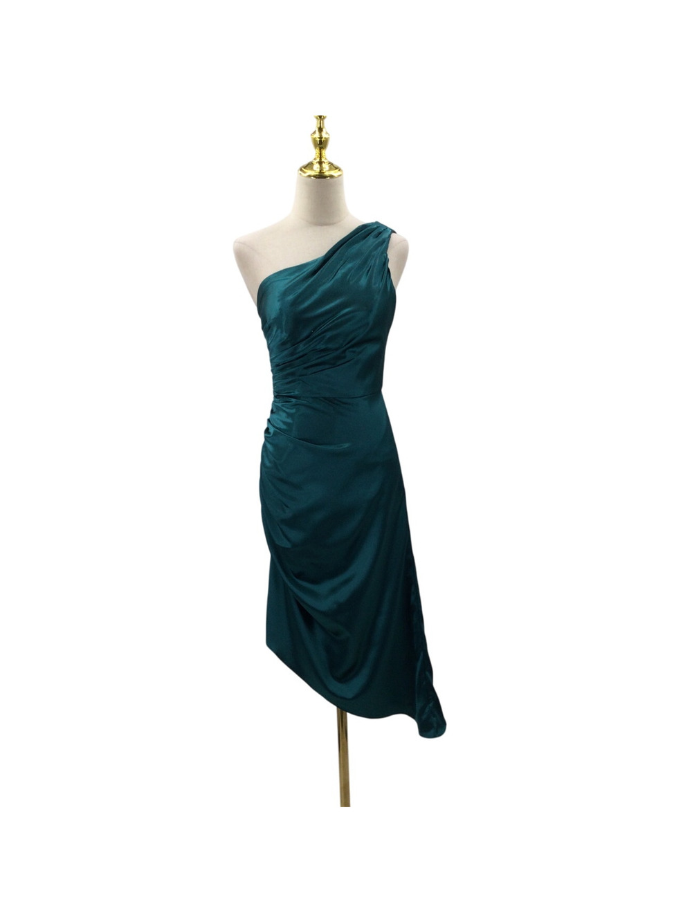 AW BRIDAL 2 XS Deep Lake teal one shoulder crystal satin cocktail dress NEW 0b5